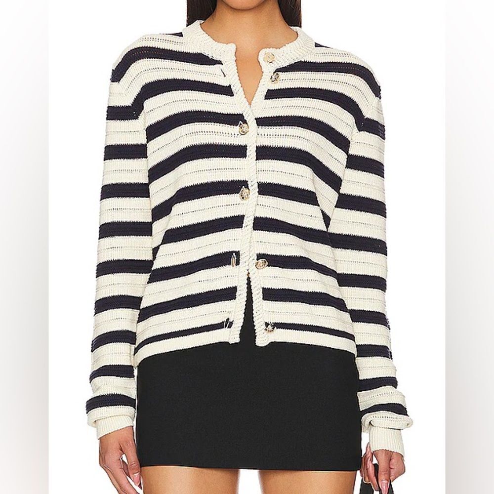 NWOT John + Jenn x Revolve Cream/ Navy Nautical Camille Cardigan Size Large